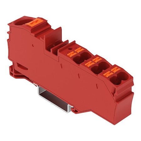Wago Terminal Block, 3.43" L, 1.71" W, 800V, Red 2216-8033