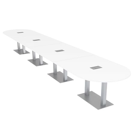 Skutchi Designs Racetrack Conference Table With Power, 48 in W, 240 in L, White HAR-RAC-48X240-DOU-W960-ESIL