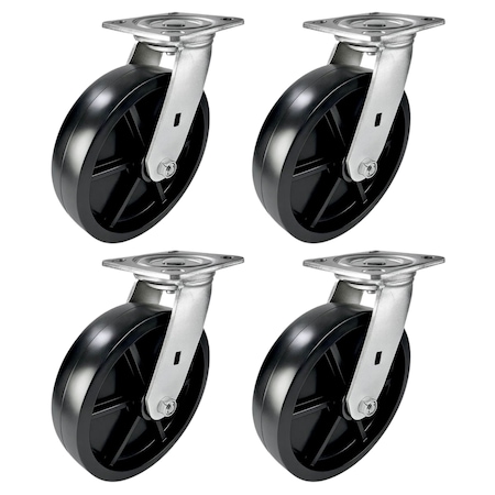 Hyw Products Heavy Duty Caster Set 8in Plastic Wheels, 4 Swivel, 4PK 40-80S-A1-HP-4