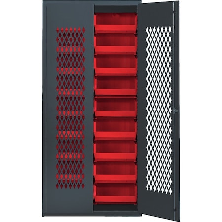 Quantum Storage Systems BEIGE SPECIALTY CABINET W/18 RED BINS MESH-BG-250RD
