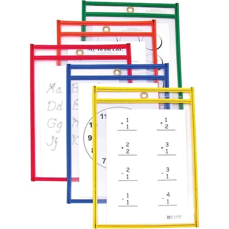 C-Line Products Reusable Dry Erase Pockets, Assorted Primary Colors, 6 x 9, 10/PK 41610