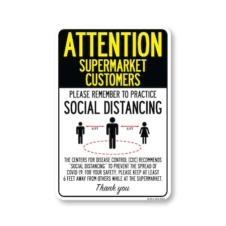 Signmission Public Safety, Supermarket Customers Practice Social Distancing, 24in X 18in, OS-NS-A-1824-25373 OS-NS-A-1824-25373