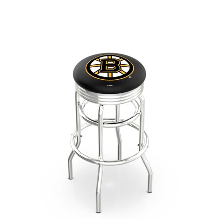 Holland Bar Stool Co 25" Chrome 2-Ring Boston Bruins Swivel Bar Stool, Accent Ring L7C3C25BosBru