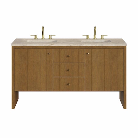 James Martin Vanities Hudson 60" Double Vanity, Honey Oak w/ 3 CM Tajnar Eclos Top w/FreePower Wireless Charger 435-V60D-HNO-FTJR