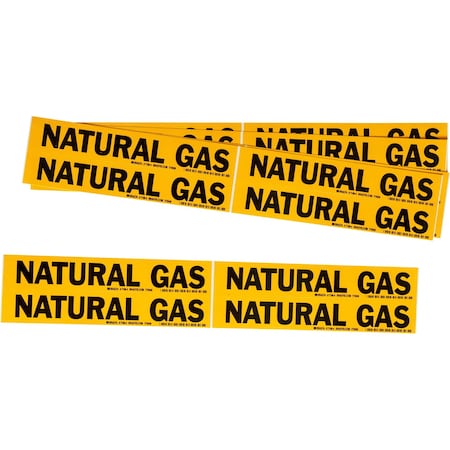 Brady Self-Adhesive Pipe Marker: NATURAL GAS, 1.125in H x 7in W, Pack of 5 Each, 5PK 103545