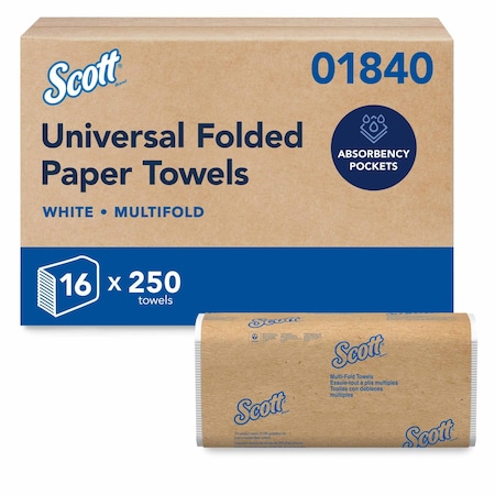 Scott Multifold Paper Towels, 9.2" x 9.4" sheets, White, Compact Case (250 Sheets/Pack), 16PK 01840
