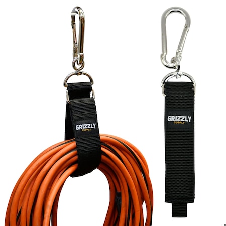 Grizzly Supply Storage Strap with Carabiner, 18 in L, 1.5 in W, Hook and Loop Closure, Reusable, Black, 1PK GS-HLSSC18-0