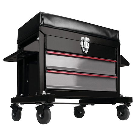 Performance Tool 2 Drawer Rolling Mechanics Seat, Padded Seat, Tool Chest, Casters W85024
