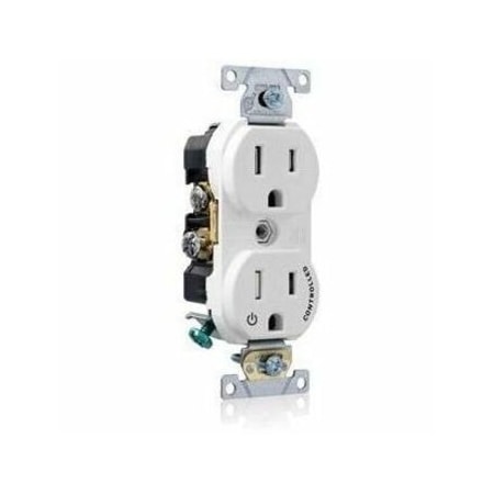 Leviton Duplex Outlet, White 15A, 125V, TR TBR15-S1W