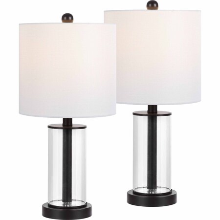 Jonathan Y Amner 20.5" Glass Modern Contemporary Fillable Glass LED Table Lamp, Oil Rubbed Bronze, 2PK JYL8508A-SET2