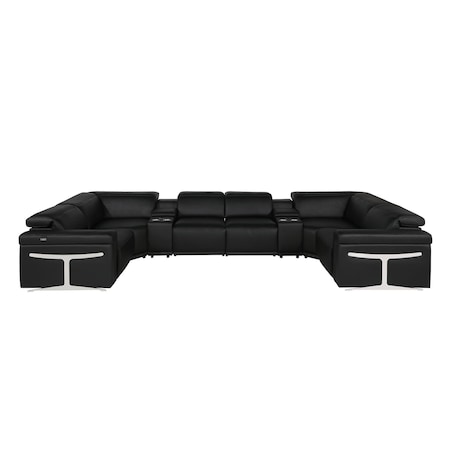 Homeroots Black Italian Leather Power Reclining U Shaped Eight Piece Sectional With Console 634669