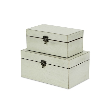 Homeroots Set of Two White Wood Box With Lid, 2PK 489383
