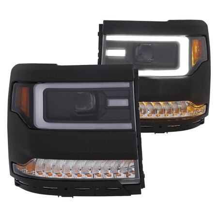 Kento Gear Projector Headlights with Plank Style Design Black with Amber Lens for 2016-2017 Silverado 1500 KE2469353
