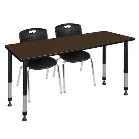 Regency Kee Adjustable Classroom Table W/ 2 Andy Stack Chairs, 72 in W, 24 in L, Neo Walnut MT7224NWAPBK40BK