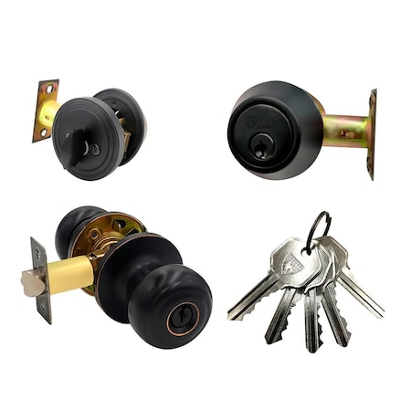 Ecs Hardware Durable Combo Lockset w/ Single Knob & Deadbolt, Entrance, Oil Rubbed Bronze, Grade 3 KW1 ECSH-37805-ORB-KW1