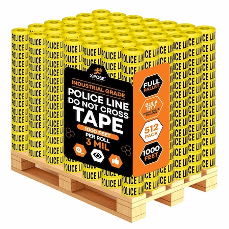 Xpose Safety Police Line Do Not Cross Tape Roll, 3 Mil, 3 Inch Wide x 1000 Feet, Yellow w/Black Letters, 512PK PPLT-3M-FP512-X