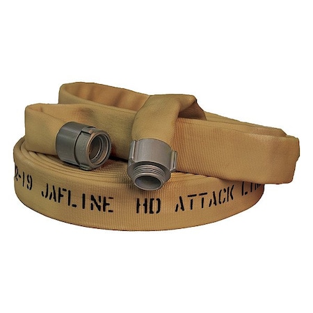 Jafline Hd Fire Hose, Double Jacket, 3 in Hose Inside Dia., Polyester Hose Tube, Male x Female Fitting A, Tan HD300T100-NH250