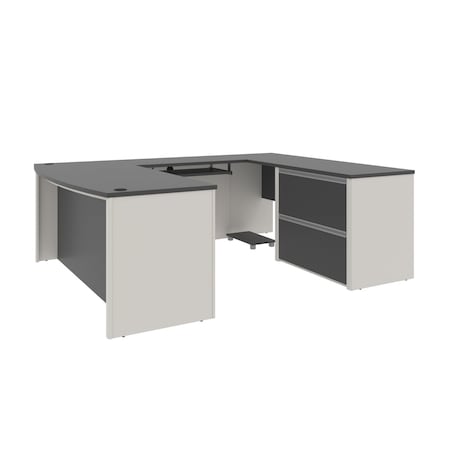 Bestar U Shaped Desk U-Shape Workstation, 92.6" D X 30.4" H, 71.1" W X Melamine, Slate/Sandstone 93865-59
