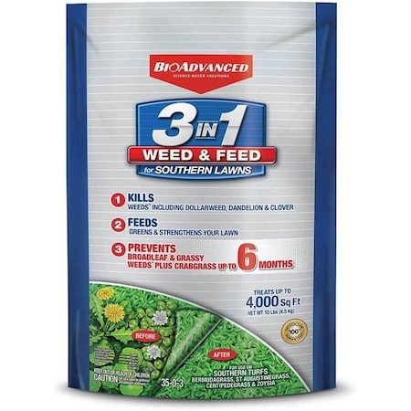 Bioadvanced 3-In-1 Weed and Feed, 10 lb Bag, Granular, 35-0-3 N-P-K Ratio 820105L