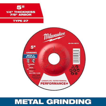 Milwaukee Tool Grinding Wheel, 5" dia. 49-94-0613