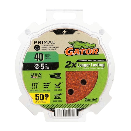 Gator Finishing 5" Red Resin Random Orbit Sander Hook and Loop Discs, 40 Coarse Grit Remove 4347