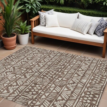 Homeroots 10' X 14' Brown And Beige Southwestern Washable Indoor Outdoor Area Rug 594159