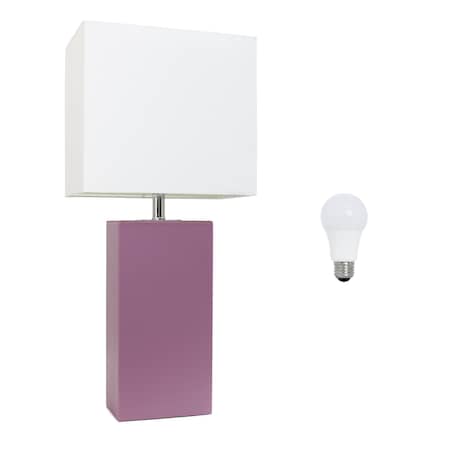 Homeroots 21" Purple Faux Leather Table Lamp LED With White Shade 643019