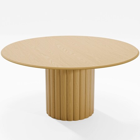 Homeroots 60" Brown Solid Wood Pedestal Base Round Top Dining Table 720993