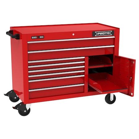 Proto 550 Series Rolling Cabinet, 8 Drawer, Red, Steel, 50 in W x 25-1/4 in D x 41 in H J555041B-8RD-1S