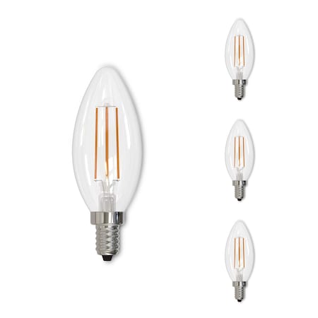 Bulbrite 60w B11 Clear Dimmable (E12) Candelabra Screw Base Edison Style Filament LED Light Bulb, 3000K, 4PK 861585