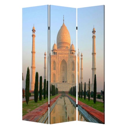 Homeroots 72" Brown Canvas Folding Three Panel Screen Room Divider 274863
