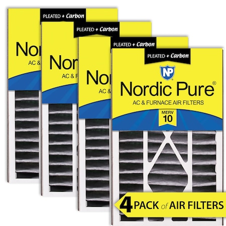 Nordic Pure 16x25x5 Plus Carbon Pleated Air Filter, High Capacity, MERV 10, 4 PK 16x25x5ABPM10C-4