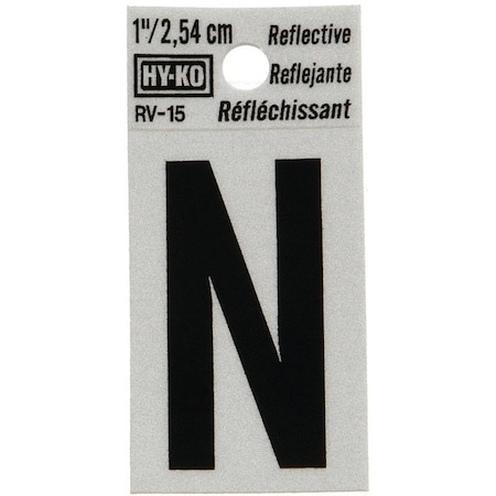 Hy-Ko Reflective Letter, Character: N, 1 in H Character, Black Character, Silver Background, Vinyl RV-15/N