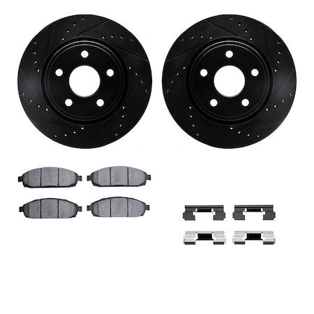 Dynamic Friction Co DFC Brake Rotor Drilled & Slotted - Black- w/Ultimate Duty Brake Pad & HW Kit 8412-42001