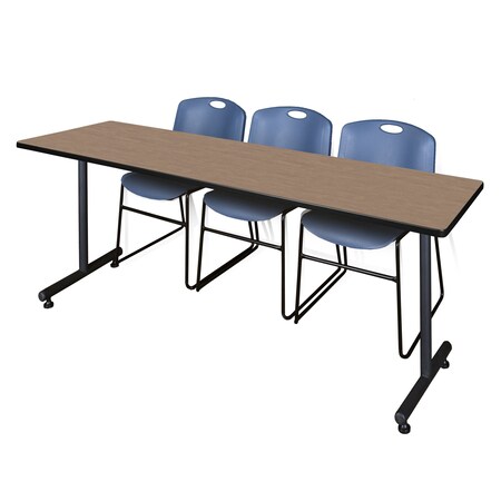 Regency Kobe T-Base Training Seminar Table W/ 2 Zeng Stack Chairs, 84 in W, 24 in L, Noble Oak MKTRCT8424NO44BE