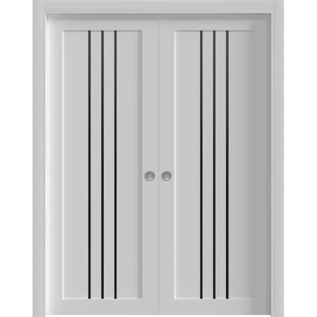 Sartodoors Sliding Double Pocket Doors 36 x 96 inches, BASIC 4906 White with Black Glass, Kit Rail Hardware ,  BASIC4906DP-WS-3696