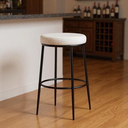 Homeroots 31" White and Black Fabric and Metal Backless Bar Height Bar Chair 632465