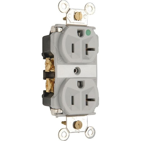 Pass & Seymour Straight Blade Receptacle, 5-20R, 20 A, 125V AC, 2 Pole, 3 Wire, Grounded 8300GRYMRI