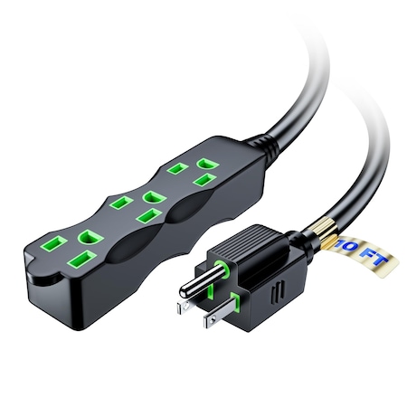 Maximm 10ft 16AWG 3-Outlet Indoor Extension Cord, ETL, Black IGR-LA004H-LA052DA-10-BK
