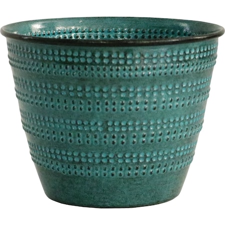 Robert Allen Cobblestone 4.75'' x 6.38'' x 6.38'' Metal Seafoam Planter MPT01581