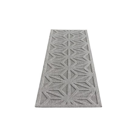 Homeroots 10' Light Gray And Gray Geometric Indoor Outdoor Runner Rug 550795