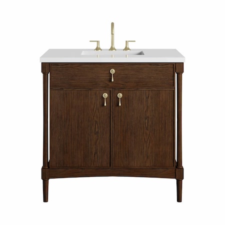James Martin Vanities Kinnsden 36" Single Vanity, Sable Oak w/ 3 CM White Zeus Silestone Top D680-V36-SBK-3WZ
