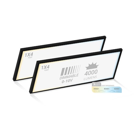 Nuwatt 1x4 LED Flat Panel Light Surface Mount, 0-10V Dimmable, 3CCT 3000K-5000K, 4000LM, Black, 2PK NW-SM-1X4-40W-3CT-UV-BLK-2P