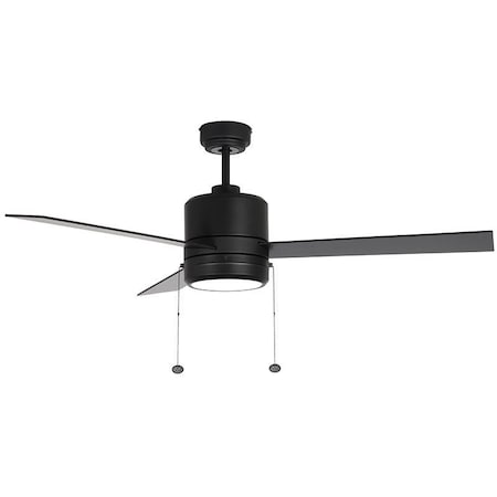 Westgate 52in 3-BLADE CEILING FAN AND LIGHT 3CCT 19W INTEG. LED PULL CH. CYLINDER BODY BLACK AND BLACK PLYWO WFL-115-PC-3B-52-MCT-BK-BK