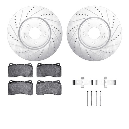Dynamic Friction Co DFC Rotors-Drilled & Slotted-Silver w/ EURO 5000 Ceramic Brake Pads Incl Hdw 7612-72000