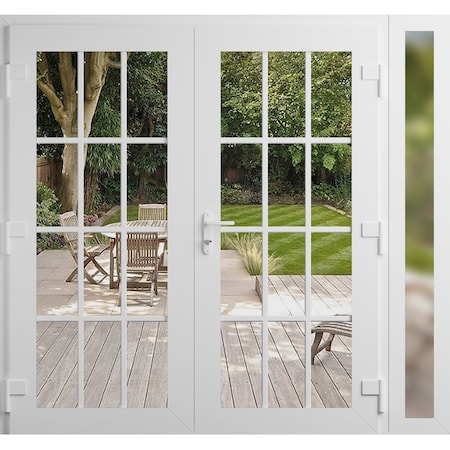 Vdomdoors Front Exterior Prehung Metal-Plastic Double Doors Clear Glass / MANUX 8355 White Silk / Office Comm MANUX8355DEXD-WS-W72+16xH80-LH-I