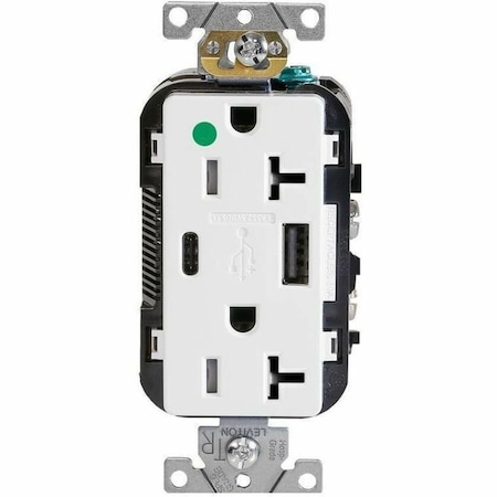 Leviton USB Receptacle, 20 A, 1/2 hp, White T5833-HGW