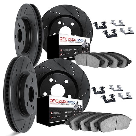 Dynamic Friction Co DFC Rotors-Drilled & Slotted-Black w/ EURO 5000 Ceramic Brake Pads Incl Hdw 8614-67004