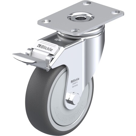 Blickle Swivel Plate Caster, PU, 4", Brake, Caster Load Rating Range: Light-Duty LKPA-PATH 101KF-12-FI