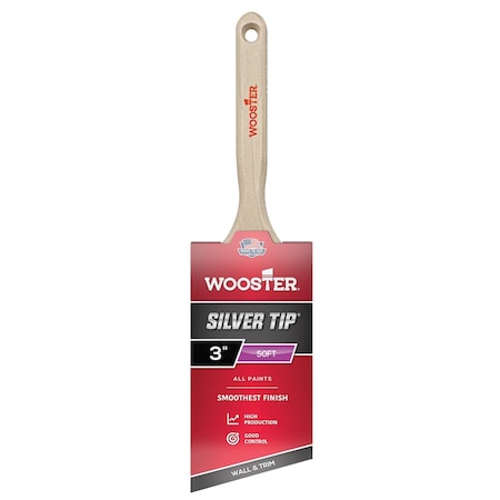 Wooster 3" Angle Sash Soft, Silver CT Polyester Bristle, Paint Brush, Wood Handle 5221-3